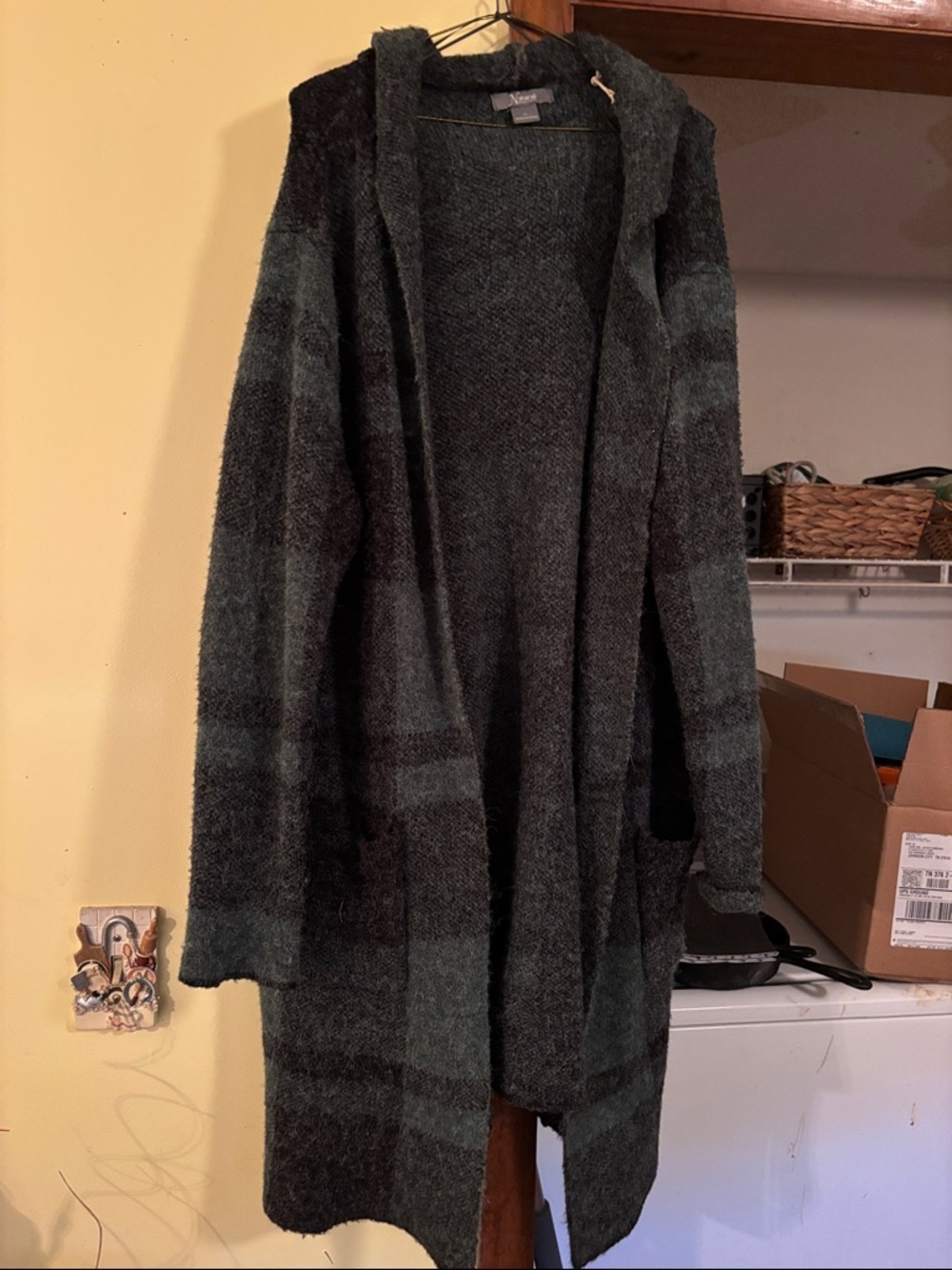 Natural Reflections Plaid Hooded Knit Cardigan